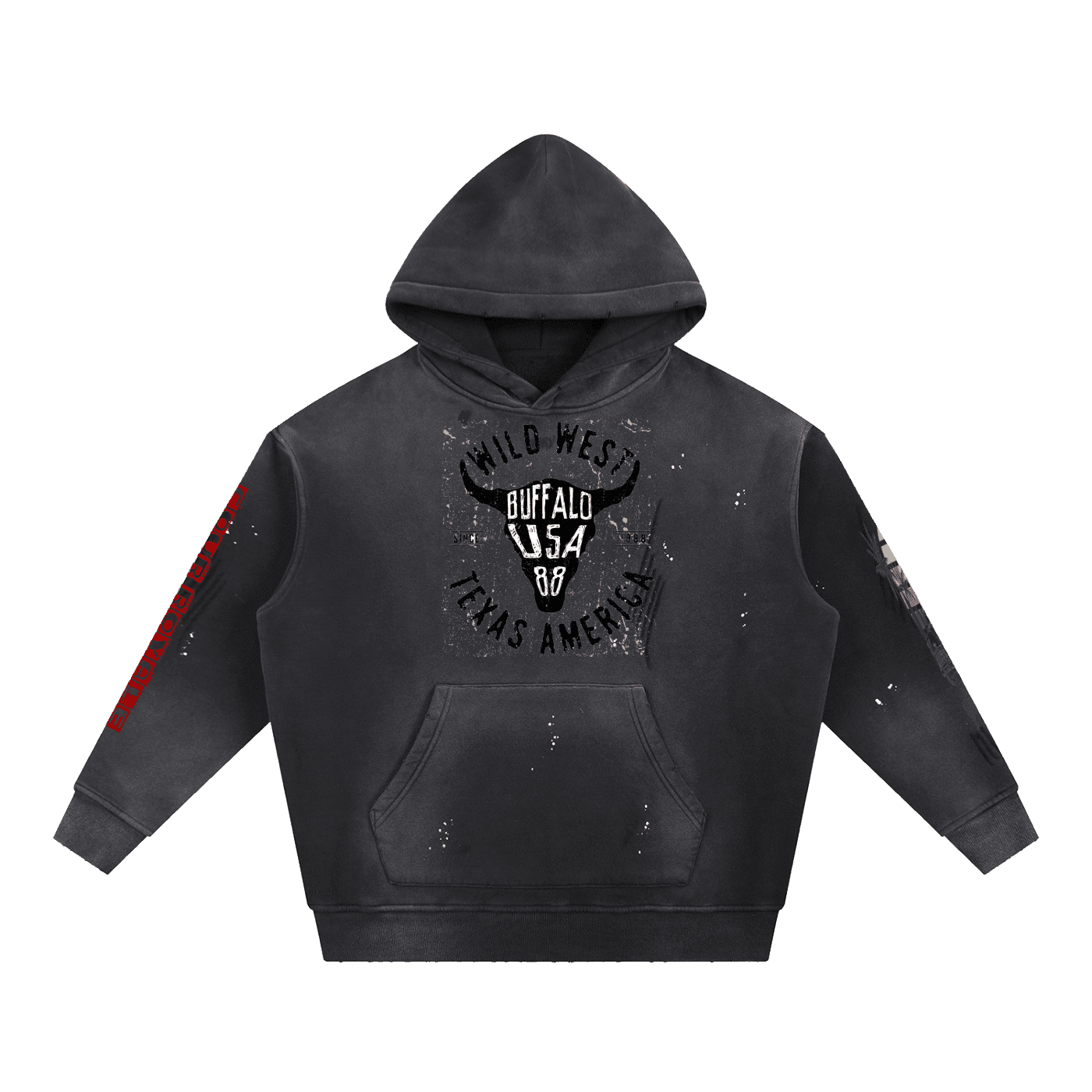 Vintage Luxe Frayed Fleece Hoodie Black