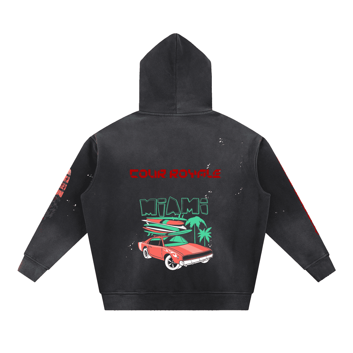 Vintage Luxe Frayed Fleece Hoodie Black