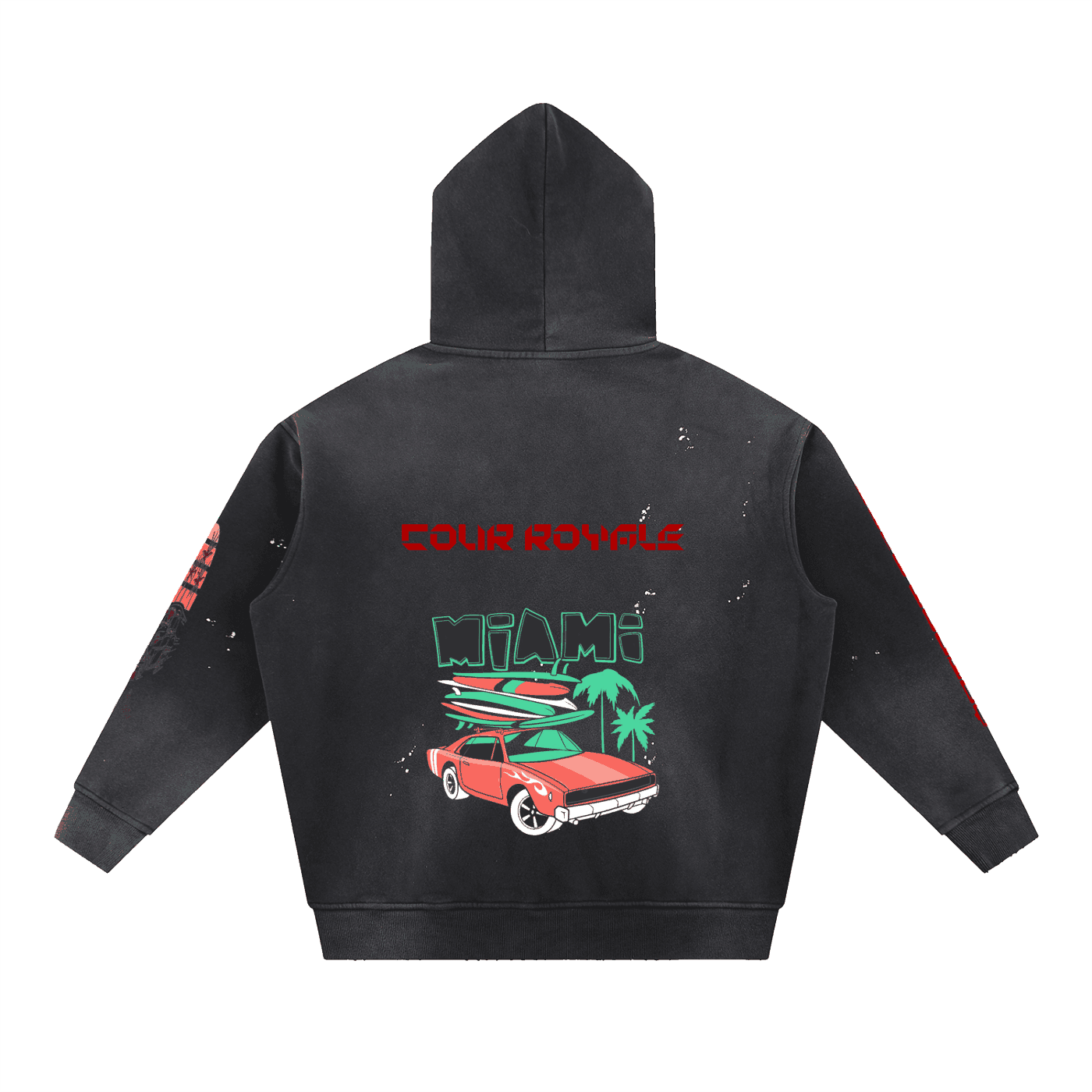 Vintage Luxe Frayed Fleece Hoodie Black