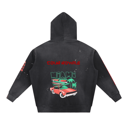 Vintage Luxe Frayed Fleece Hoodie Black