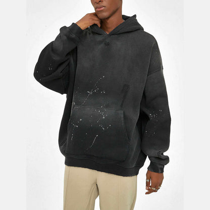 Vintage Luxe Frayed Fleece Hoodie Black