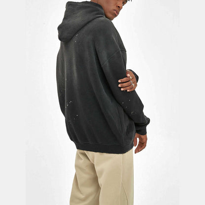 Vintage Luxe Frayed Fleece Hoodie Black