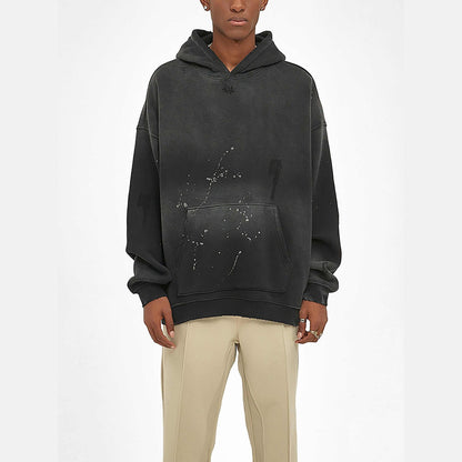 Vintage Luxe Frayed Fleece Hoodie Black